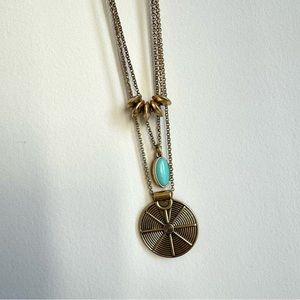 NWT Lucky Brand Triple Layered Medallion Disk Necklace With Semi-Precious Stones